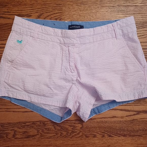 Southern Marsh Pants - Southern Marsh Pink Seersucker Women's Shorts Pinstripe 6